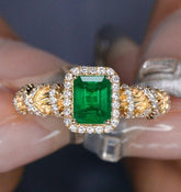 18K Twisted Dual Gold Crafted Emerald Diamonds Ring