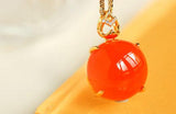 Southern Red Agate Cabochon Necklace - 18K Yellow Gold