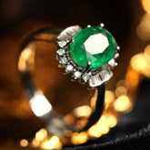 1ct Emerald Oval Cut & Diamond Ring in 18K White Gold