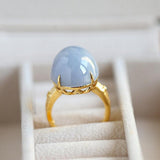 20x15mm Purple Jade Cabochon Cut & Diamond Pave Ring in 18K Yellow Gold