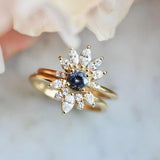 Curved Marquise Cut Diamond Ring - 14K Gold Chevron Band