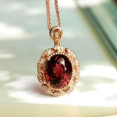 5ct Red Tourmaline & Diamond Pendant - 18K Yellow Gold