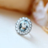 5.7ct Santa Maria Aquamarine & Akoya Pearl Halo Ring in 18K Gold