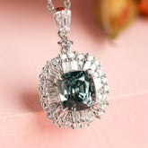 Blue Grey Spinel & Diamond Art Deco Necklace in 18K White Gold