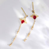 Symbol Shape Ruby & Sapphire Earrings in 18K Yellow Gold