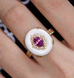 1.05ct Pink Sapphire & Mother of Pearl Ring - 18K Yellow Gold