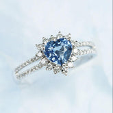 Heart-Shaped Blue Sapphire Diamonds Ring - 18K White Gold