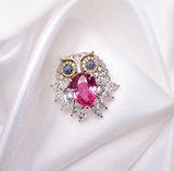 Owl Design Peach Spinel Pendant with Blue Sapphire - 18k Gold