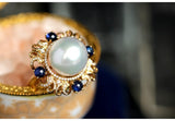 3A+ South Sea Pearl 11mm & Sapphire Vintage Ring in 18K Gold