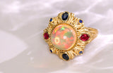 Opal Ruby 18K Gold Vintage Ring with Sapphire