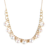 Stunning 7mm Akoya Pearl Lace Necklace in 18K Yellow Gold