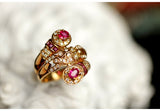 Vintage Design Ruby & Diamond 18K Chunky Gold Ring
