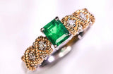 Emerald & Diamond 18K Two Tone Gold Ring
