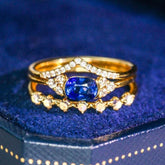 Blue Sapphire Chevron Stacking Ring with Diamonds