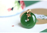 Ginkgo Jade 25x25mm Donut Shape & Diamond 18K Gold Pendant