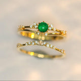 Emerald & Diamond Stacking Wedding Ring - 18K Yellow Gold