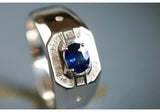 Blue Sapphire & Diamond Signet 18K Gold Ring - Classic Men’s Edition