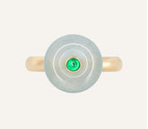Oriental Jade & Emerald Accent 18K Yellow Gold Engraved Ring