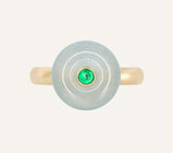 Oriental Jade & Emerald Accent 18K Yellow Gold Engraved Ring