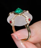 1.26ct Sugarloaf Emerald & White Crystal 18K Ring