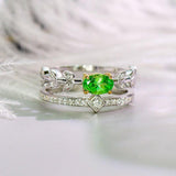 Tsavorite Pear Shape & Diamond Stackable Ring in 18K White Gold