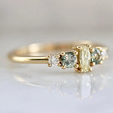 Yellow & Teal Sapphire Horizontal Stone Ring in 18K Yellow Gold