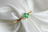 Emerald Square Cut and Side Diamond Ring in 18K Yellow Gold