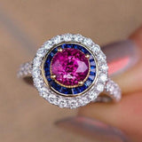 Purple Sapphire Double Halo Diamonds Ring in Platinum 950