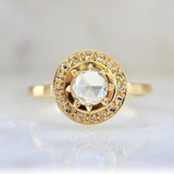 White Diamond Round Rose Cut Diamond Ring in 18K Yellow Gold