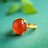Maitreya Design Southern Red Agate Cabochon Ring - 18K Yellow Gold