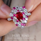 1ct Pigeon Blood Ruby Diamonds Ring in 18K White Gold