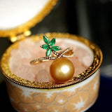 10mm Golden South Sea Pearl & Tsavorite Fruit Ring - 18K Gold