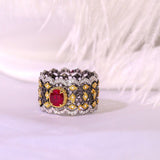 Italian-Crafted Ruby Oval Honeycomb Ring in 18K Gold