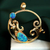 Australia Blue Opal & Diamond Pendant in 18K Yellow Gold