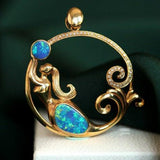 Australia Blue Opal & Diamond Pendant in 18K Yellow Gold