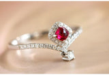Red Spinel Diamonds Chevron Ring in 18K White Gold