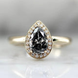 Halo Salt & Pepper Pear Cut 18K Yellow Gold Engagement Ring