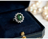 5.3ct Green Cat's Eye Gemstone Cabochon & Custer Diamond 18K Ring