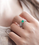 Wing Prong Emerald Wedding Diamonds Ring in Platinum 950