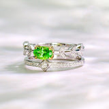 Tsavorite Pear Shape & Diamond Stackable Ring in 18K White Gold