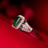 Emerald Platinum 950 Ring with Halo White Diamonds
