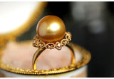 11mm Golden South Sea Pearl & Diamond Ring in 18K Yellow Gold