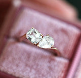 White Sapphire Two Stone Engagement Ring - 18K Rose Gold