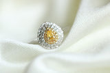 Fancy Yellow Diamonds Double Halo Teardrop Ring - 18K Yellow Gold