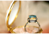 London Blue Topaz Engagement Ring - 18K Twon Tone Gold