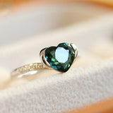 1.7ct Heart-Shaped Teal Sapphire & Diamonds 18K White Gold Ring
