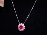 7.56ct Rubellite & Diamonds Ring Necklace Set in 18K White Gold