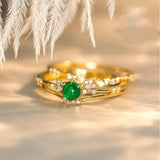 Emerald & Diamond Stacking Wedding Ring - 18K Yellow Gold