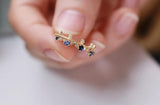 Cluster Blue Sapphire 18K Gold Stackable Ring with Diamonds