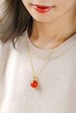 Stunning Southern Red Agate Cabochon Necklace - 18K Yellow Gold